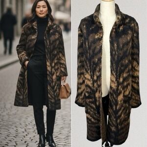 Le Maglie Di Sofía Mohair Blend Animal Tiger Print Longline Duster Coat Sz L Lux
